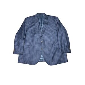 Jack Victor Plaid Wool Sport Coat Blazer Mens Made in Canada Blue Tan Size 54R